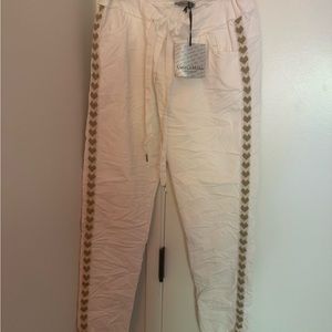 Angela Mara White Pants with Gold Accents